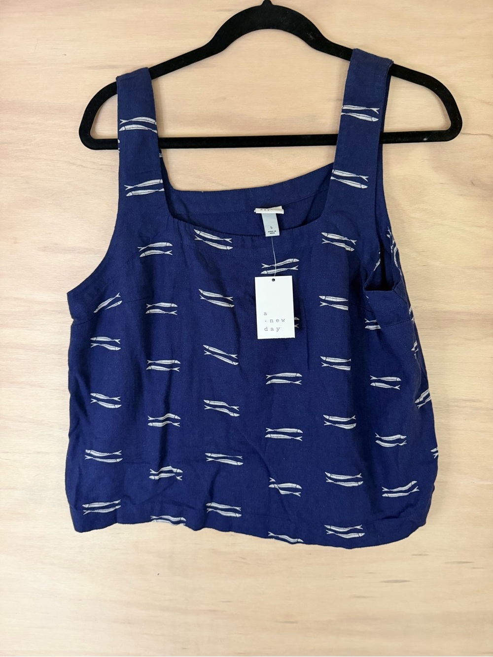 Women’s a new day Linen Blend  Navy Sleeveless Tank Top Size L  fishermancore